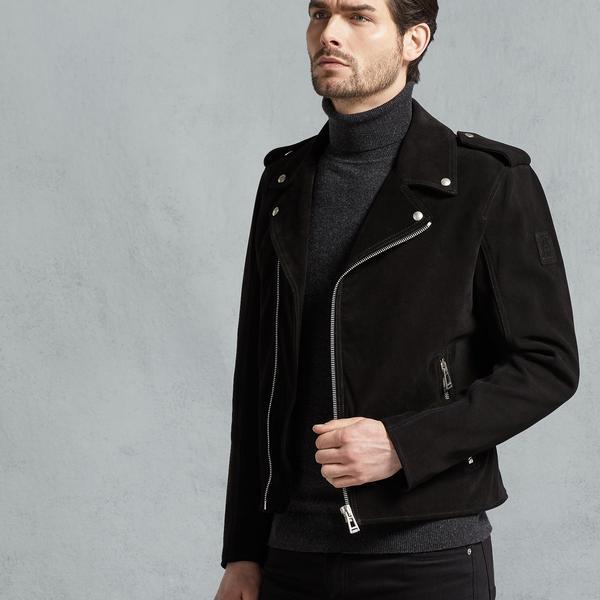 Edmund Biker Jacket In Black Lightweight Oiled Suede Leather