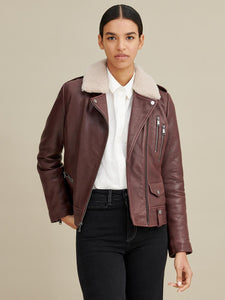 Francesca Shearling Collar Leather Jacket