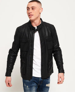 PRIME BLACK LEATHER ROTOR JACKET FOR MEN