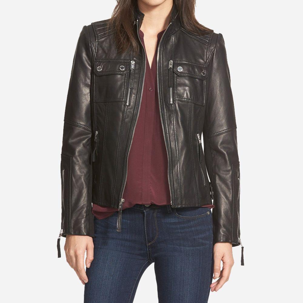 Brandi Black Leather Biker Jacket