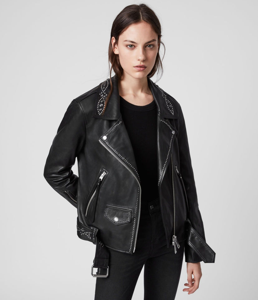 LUNA STUDDED LEATHER BIKER JACKET