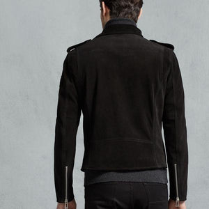 Edmund Biker Jacket In Black Lightweight Oiled Suede Leather