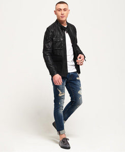 PRIME BLACK LEATHER ROTOR JACKET FOR MEN