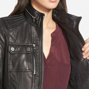 Brandi Black Leather Biker Jacket