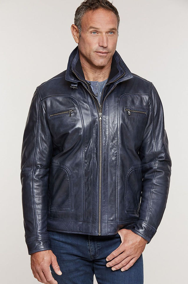 Memphis Lambskin Leather Bomber Moto Jacket