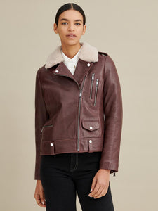 Francesca Shearling Collar Leather Jacket