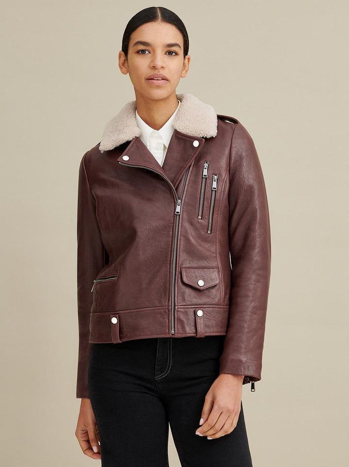 Francesca Shearling Collar Leather Jacket