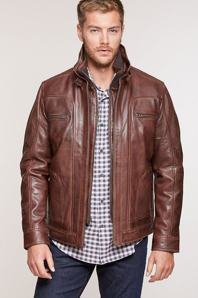 Memphis Lambskin Leather Bomber Moto Jacket