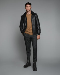 LEATHER AVIATOR JACKET WITH SHEARLING COLLAR