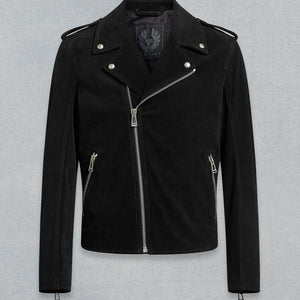 Edmund Biker Jacket In Black Lightweight Oiled Suede Leather