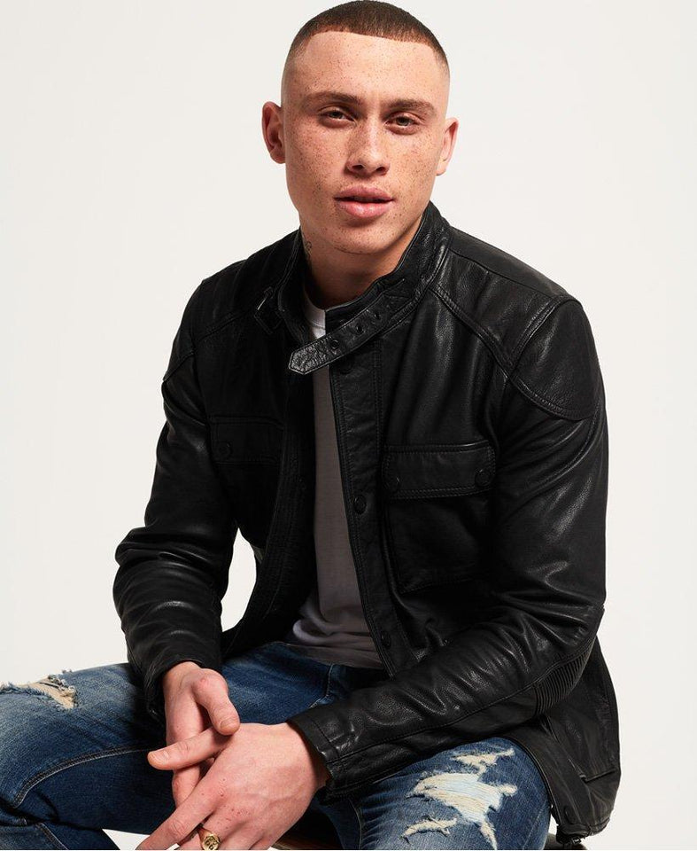 PRIME BLACK LEATHER ROTOR JACKET FOR MEN