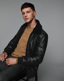 LEATHER AVIATOR JACKET WITH SHEARLING COLLAR