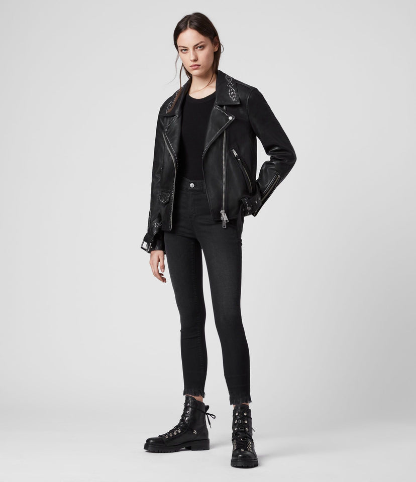 LUNA STUDDED LEATHER BIKER JACKET