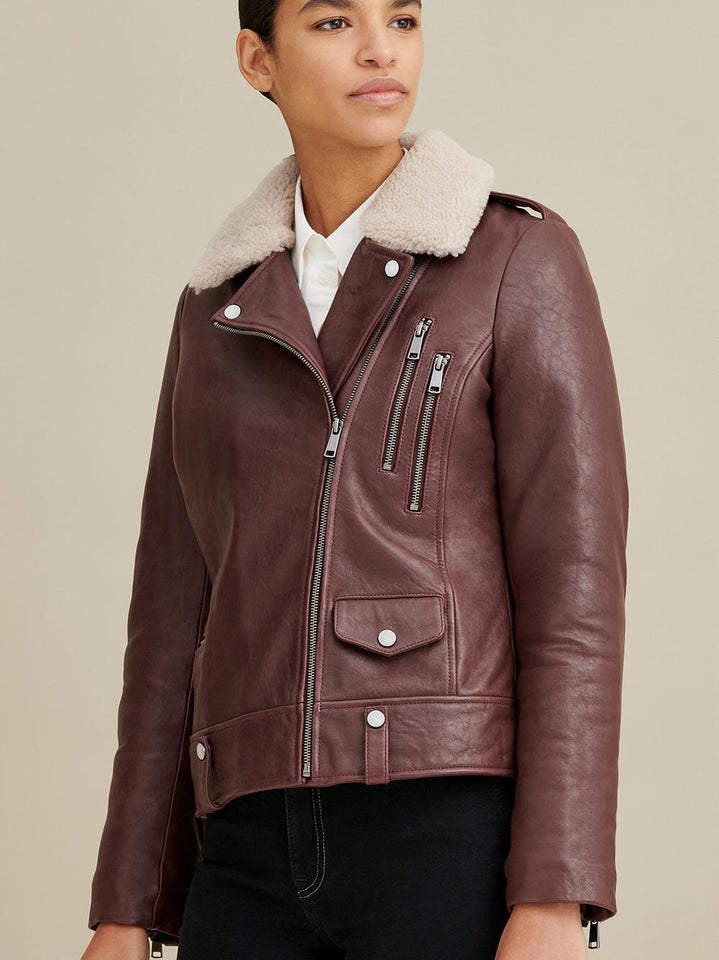 Francesca Shearling Collar Leather Jacket
