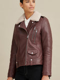 Francesca Shearling Collar Leather Jacket