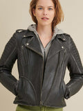 Quilted Shoulder Leather Moto Cycle Jacket
