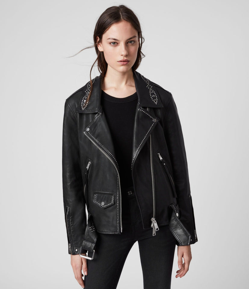 LUNA STUDDED LEATHER BIKER JACKET