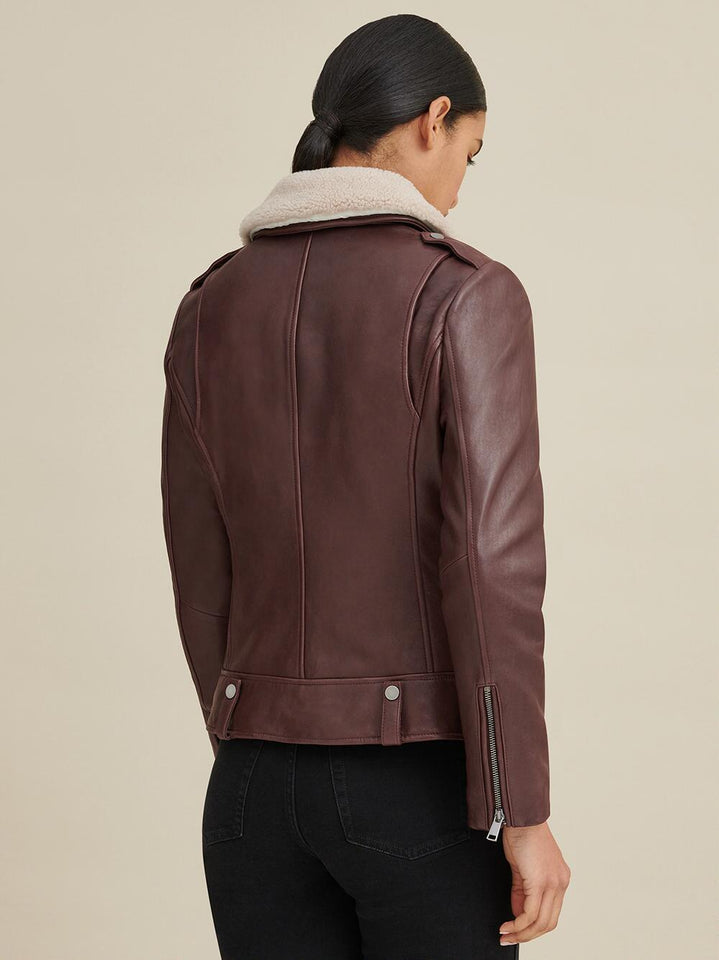 Francesca Shearling Collar Leather Jacket