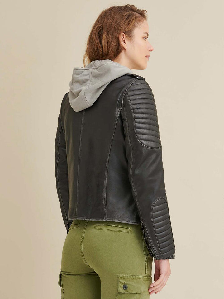 Quilted Shoulder Leather Moto Cycle Jacket
