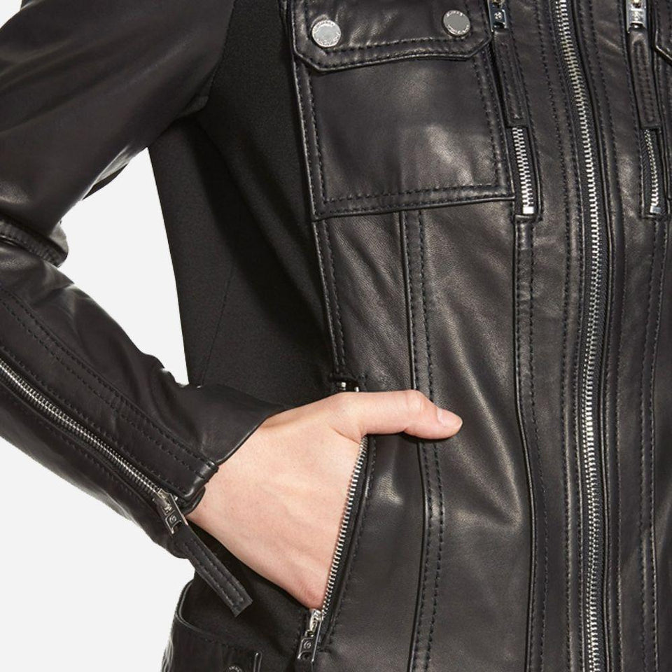 Brandi Black Leather Biker Jacket