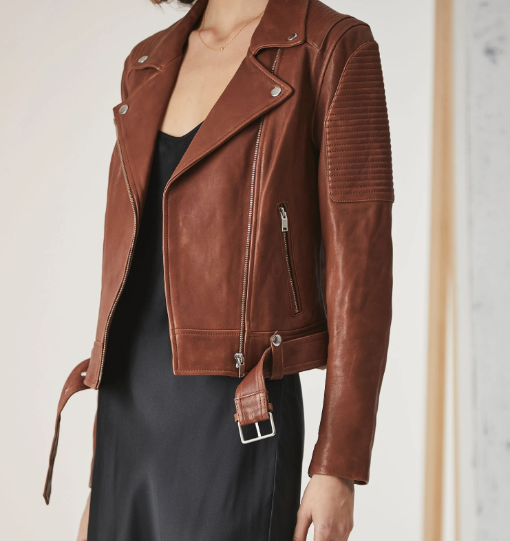 ENA PELLY Classic Biker Jacket - Pecan