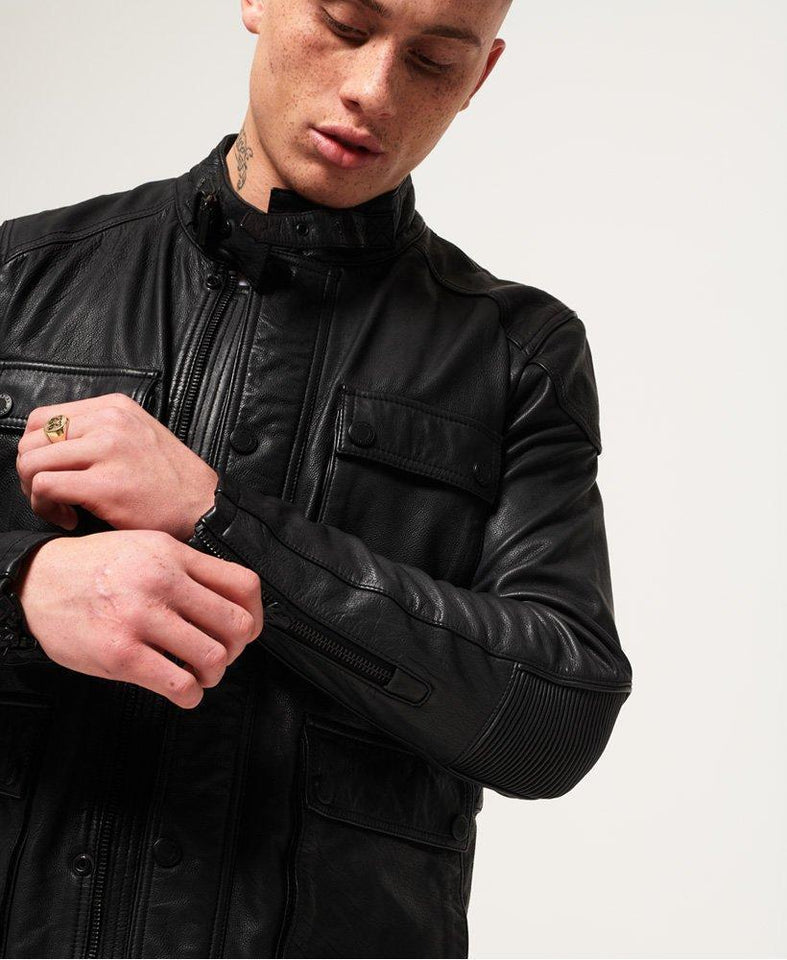 PRIME BLACK LEATHER ROTOR JACKET FOR MEN