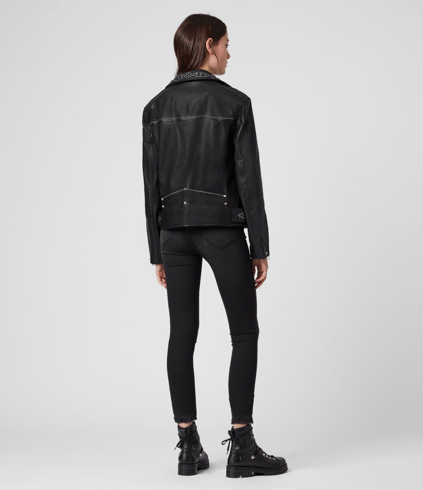 LUNA STUDDED LEATHER BIKER JACKET