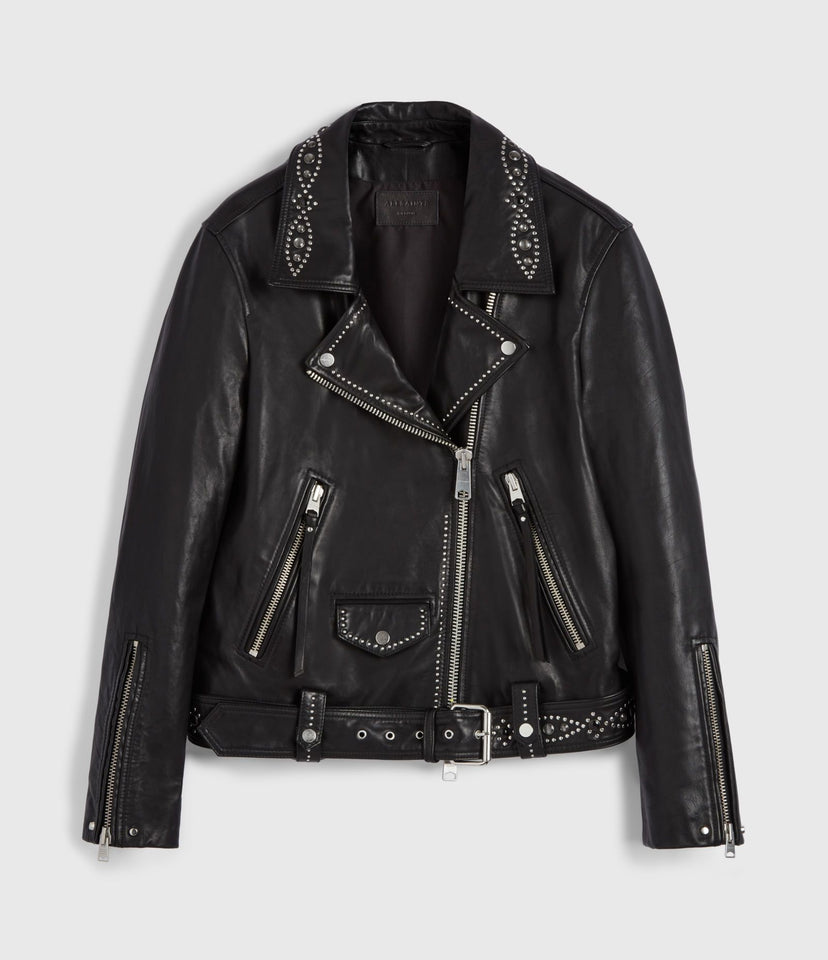 LUNA STUDDED LEATHER BIKER JACKET