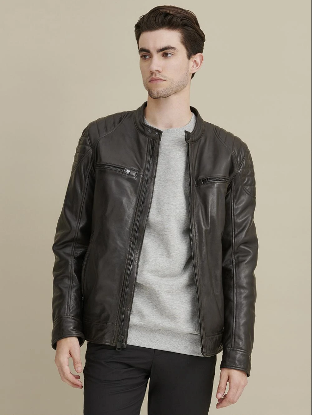 Rob Quilted Shoulder Leather Jacket