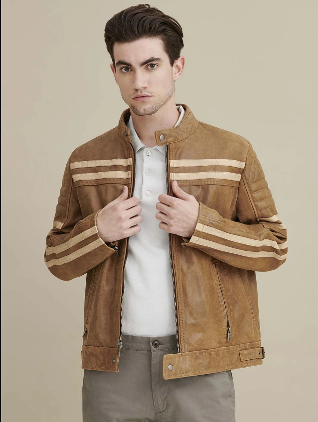 Carl Moto Jacket with Chest Stripe