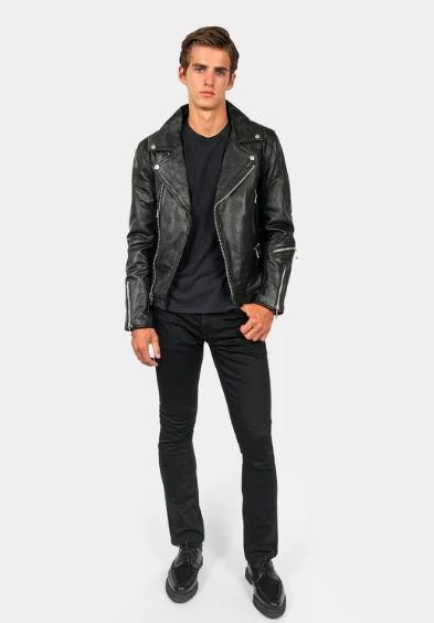 DEFECTOR – BLACK LEATHER JACKET WITH NICKEL HARDWARE