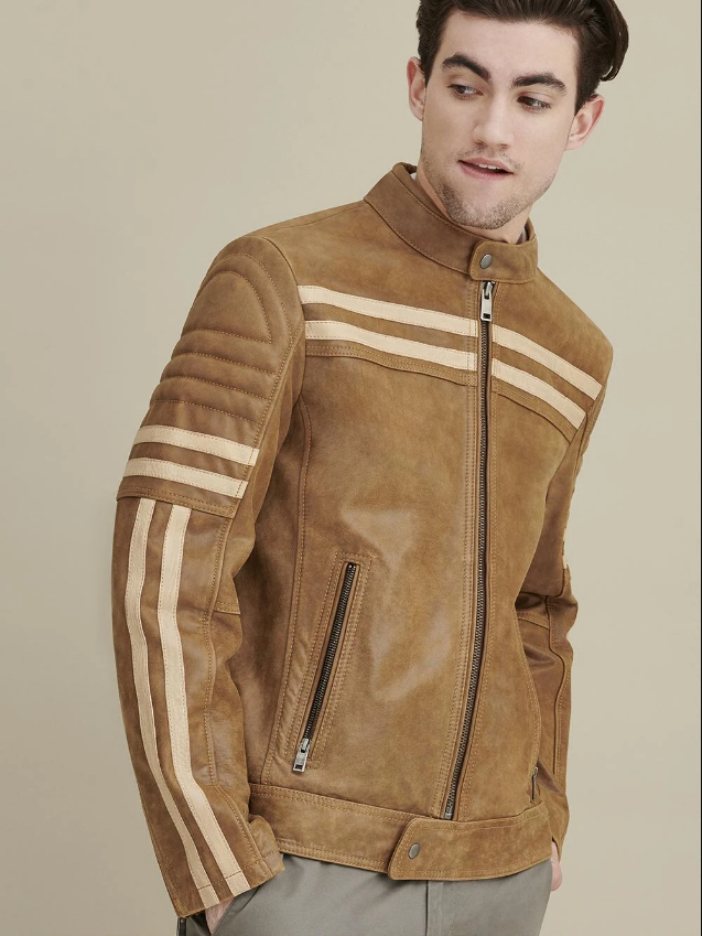 Carl Moto Jacket with Chest Stripe