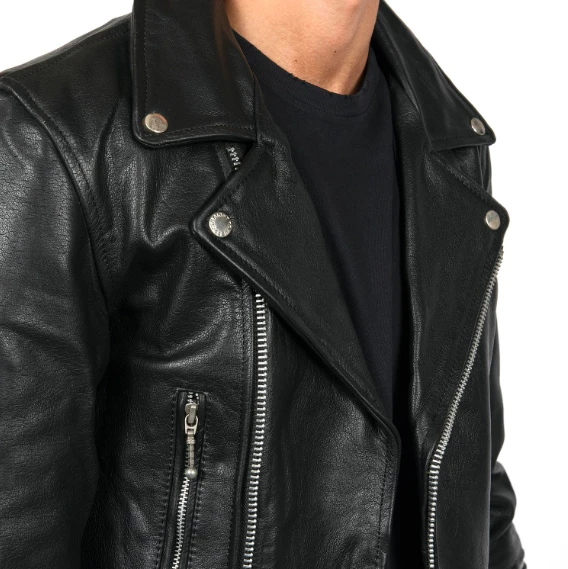 DEFECTOR – BLACK LEATHER JACKET WITH NICKEL HARDWARE