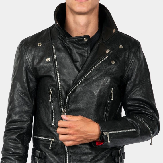 DEFECTOR – BLACK LEATHER JACKET WITH NICKEL HARDWARE